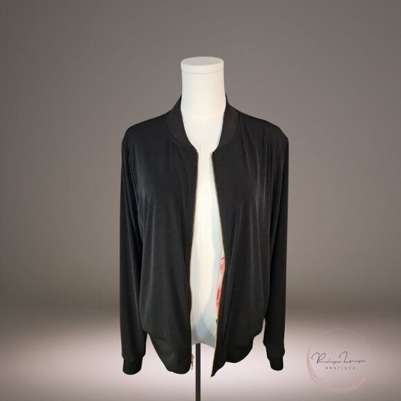 Reversible Floral Bomber Jacket β Black/Floral β Zip Front - Picture 3 of 8